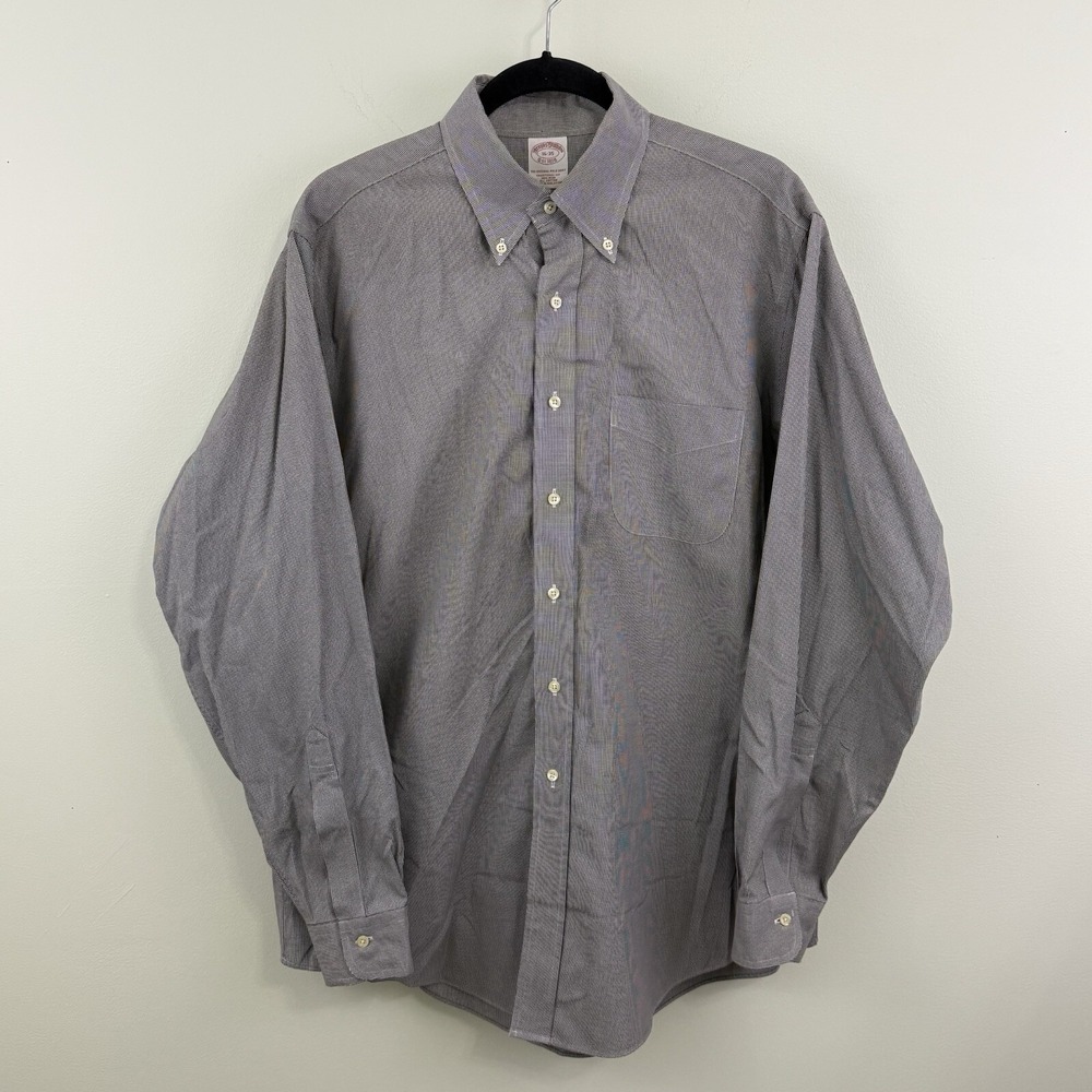 Brooks Brothers 1818 Men's Button Down Black White Houndstooth L/S Sz 16‎ 35 EUC